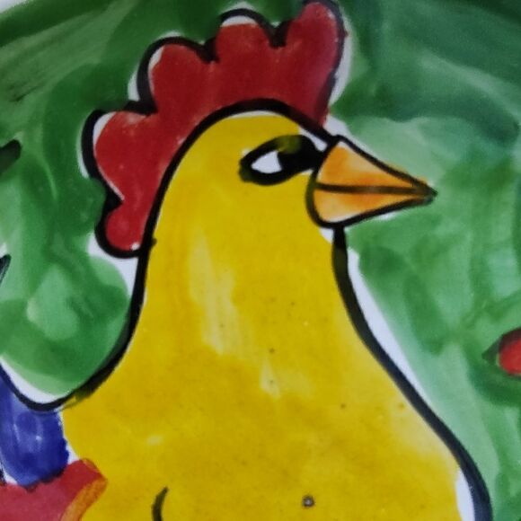 Whimsical Chicken Plate Hand Painted in Italy - Picture 3 of 8